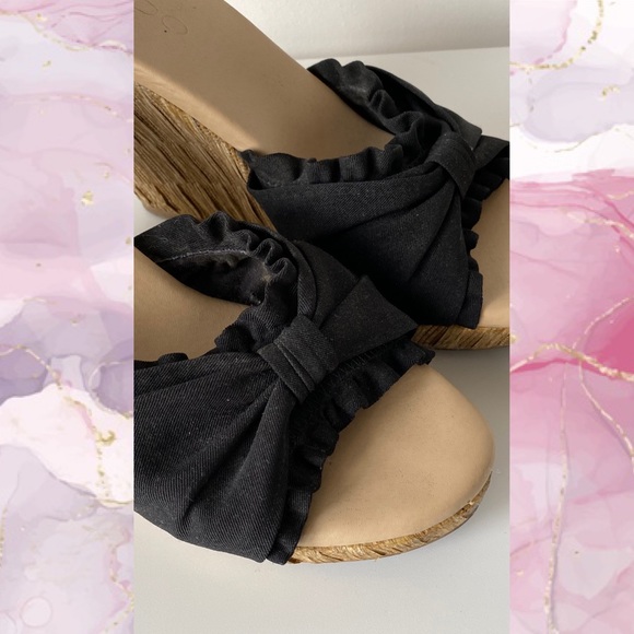 Aldo | Black Knotted Open Toe Wedges - Picture 10 of 11